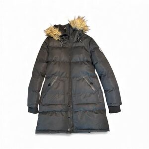 NOIZE DVSN WEATHER GUARDED HOODED PARKA JACKET FAUX FUR TRIM, BLACK, SIZE LRG
